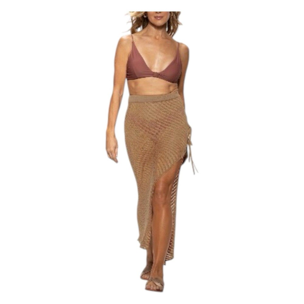 Dotti Woman’s Crochet Side-Tie Cover-Up Maxi Skirt Size Medium Taupe NWT